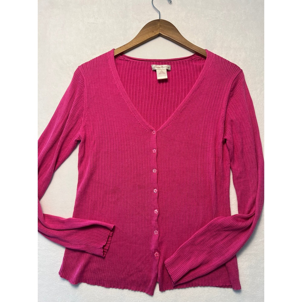 Tommy Bahama M Cardigan Tropical Coastal Pink Silk Blend Flower Button Ribbed